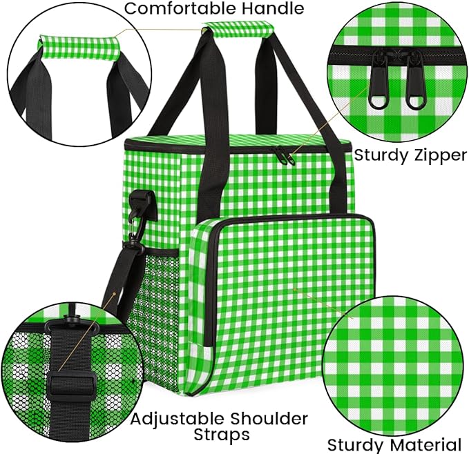 Green Plaid Coffee Maker Carrying Bag Portable Travel Storage Tote Bag Compatible with K-Mini or K-Mini Plus Single Serve Coffee Brewer Carrying Case with Multiple Pockets &amp Shoulder Strap
