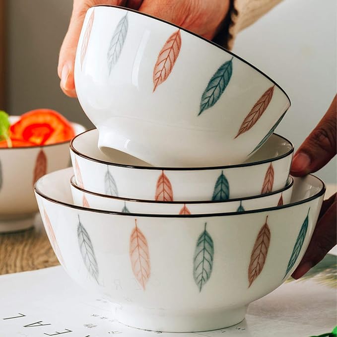 Ceramics Dinnerware Set Vertical Lines Cereal Bowl and Steak Plate | 46 Pieces Japanese Style Hand-Painted Porcelain Dinner Sets for Restaurant
