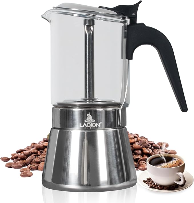 Stovetop Espresso Maker 9Cup 360ml Moka Pot Crystal Glass-top &amp Stainless Steel Coffee Maker Mocha Pot Greca De Cafe Cuban and Italian Coffee Maker for Cafetera Cubana