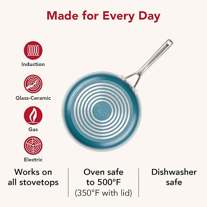 KitchenAid Hard Anodized Ceramic Induction Pots and Pans Dishwasher Safe Includes Saucepans Stockpot Sauté Pan Frying Pans/Skillets and Lids 10 Piece Cookware Set - Agave Blue