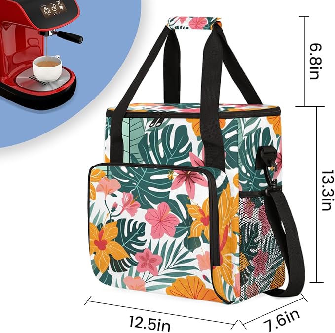 Captivating Flower Coffee Maker Carrying Bag Portable Travel Storage Tote Bag Compatible with K-Mini or K-Mini Plus Single Serve Coffee Brewer Carrying Case with Multiple Pockets &amp Shoulder Stra