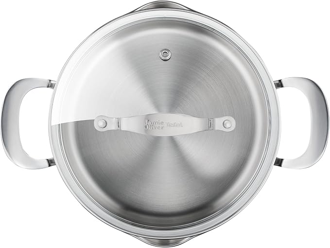 Jamie Oliver by T-fal Cook Smart 10-Piece Cookware Set Uncoated Stainless Steel Robust Fast Heating Even Cooking Riveted Handle Induction safe Oven and dishwasher safe