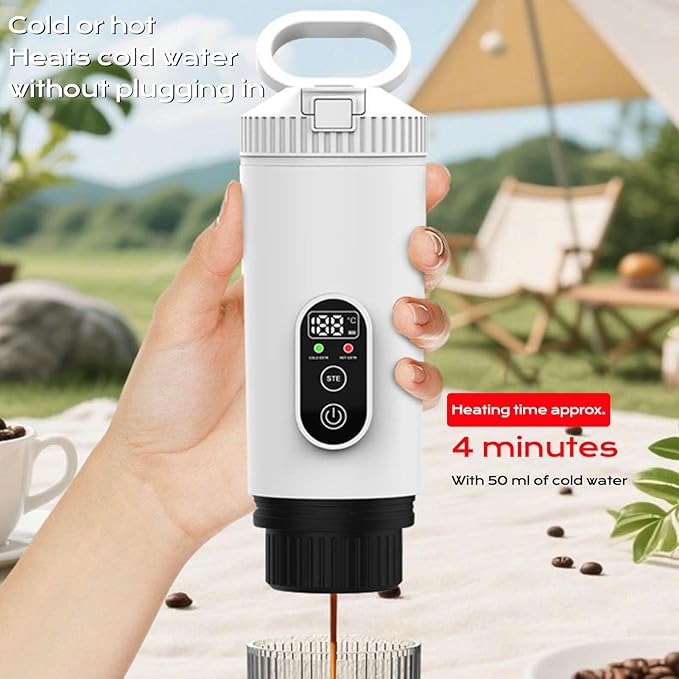 Zopsc Portable Coffee Maker Electric Espresso Machine for Camping 21Bar Cordless Heating Capsule Car Self Heating Coffee Maker Small Handheld Brewer for Outdoor Car Travel Camping (White)