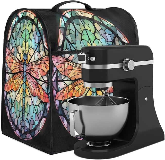 cfpolar Kitchen Aid Mixer Cover Compatible with 6-8 Quarts Animal Dragonfly Glass Painting Stand Mixer Cover Kitchen Aid Mixers Accessories Appliance Organizer Bag Dust Covers with Zipper Pocket