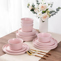 AmorArc Ceramic Dinnerware Sets of 4 Modern Flat Stoneware Plates and Bowls SetsChip and Crack Resistant | Dishwasher &amp Microwave Safe Dishes SetScratch Resistant- Service for 4 (12pc)-Matte Pi