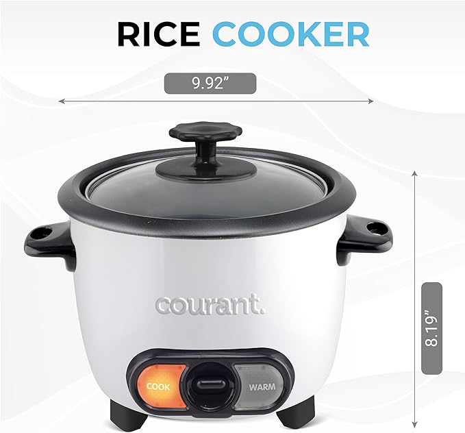 Courant Rice Cooker 6-Cup (Cooked) Removable Non-Stick Bowl One Touch Rice Cooker White