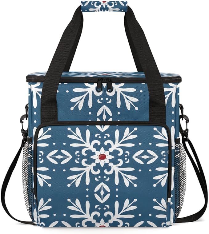 Fantastic Snowflakes Christmas Coffee Maker Carrying Bag Travel Storage Bag Compatible with K-Mini or K-Mini Plus Single Serve Coffee Brewer Carrying Case with Multiple Pockets &amp Shoulder Strap