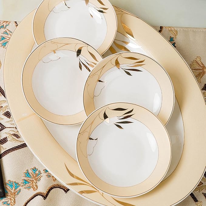 Bone China Dinner Sets Creative Relief Phnom Penh Combination Ceramic Tableware Suit Suitable for Gifts Wedding Hotel 58 Piece