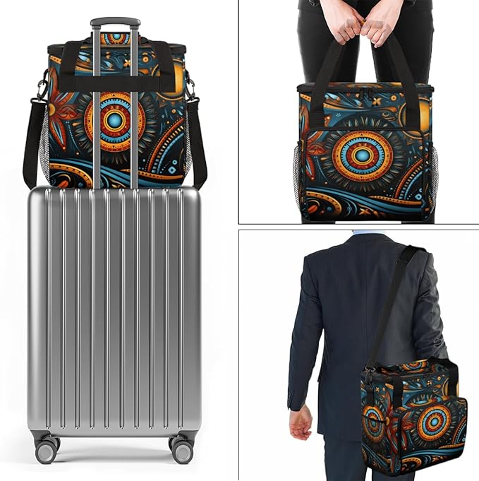 Sun and Moon Coffee Maker Carrying Bag Geometry Aztec Travel Storage Bag Compatible with K-Mini or K-Mini Plus Single Serve Coffee Brewer Carrying Case with Multiple Pockets &amp Shoulder Strap
