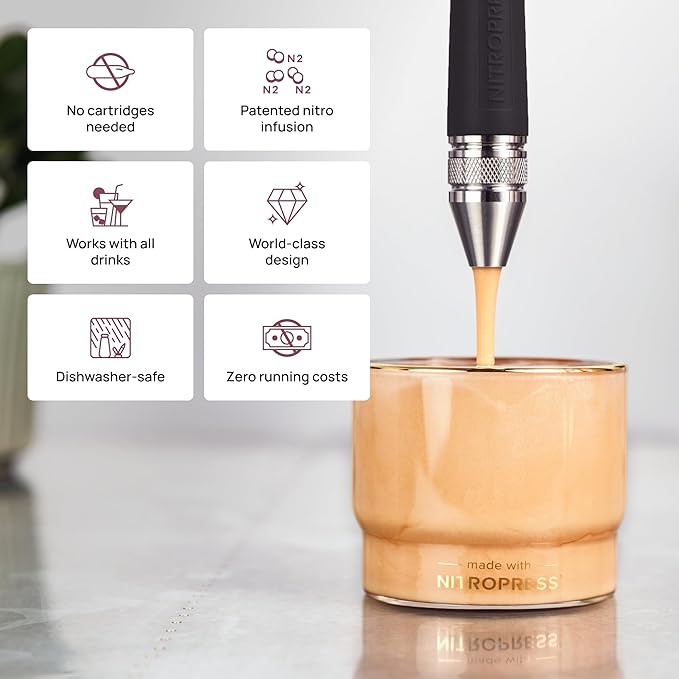 NitroPress Pro Electric Nitro Cold Brew Coffee &amp Cocktail Maker Machine Air-Powered Nitro Coffee Maker &amp Nitrogen Infuser Coffee Matcha Cocktails &amp Drinks Stainless Steel Home Bar Bevera