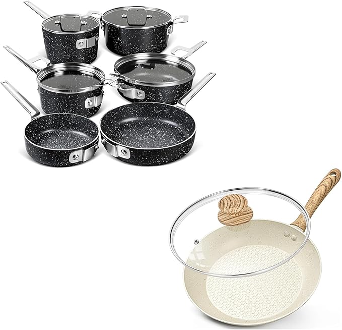 MICHELANGELO Stackable Pots and Pans Set 10 Piece 10 Inch Frying Pan with Nonstick Granite Coatings