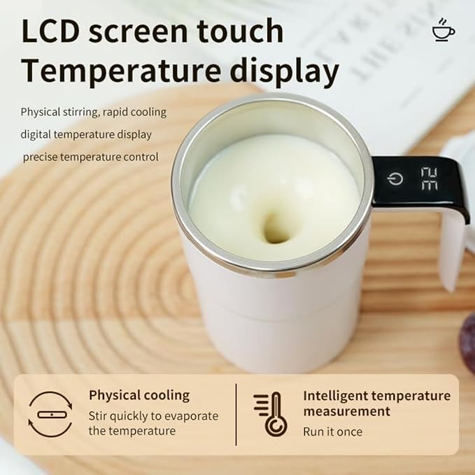 Self-Stirring Magnetic Coffee Cup with Temp Display 16oz/380ML Type-C Rechargeable Touch Lcd Display Safe &amp Food-Grade Easy to Clean (Black1PCS)