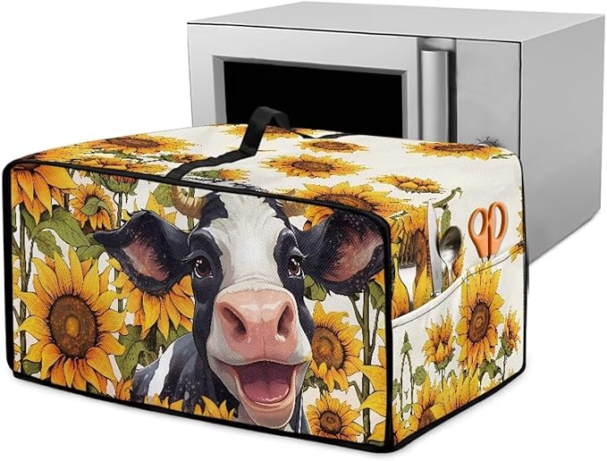 Doojoayie Small Appliance Covers Sunflower &amp Cow Toaster Oven Cover 4 Slice Kitchen Appliance Dust Protector 18.5x14.5x 9 Compatible with Toaster/Bread Machine