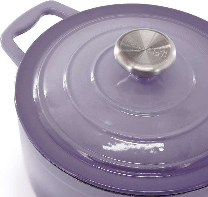 MegaChef 7 Piece Enameled Cast Iron Cookware Set in Purple
