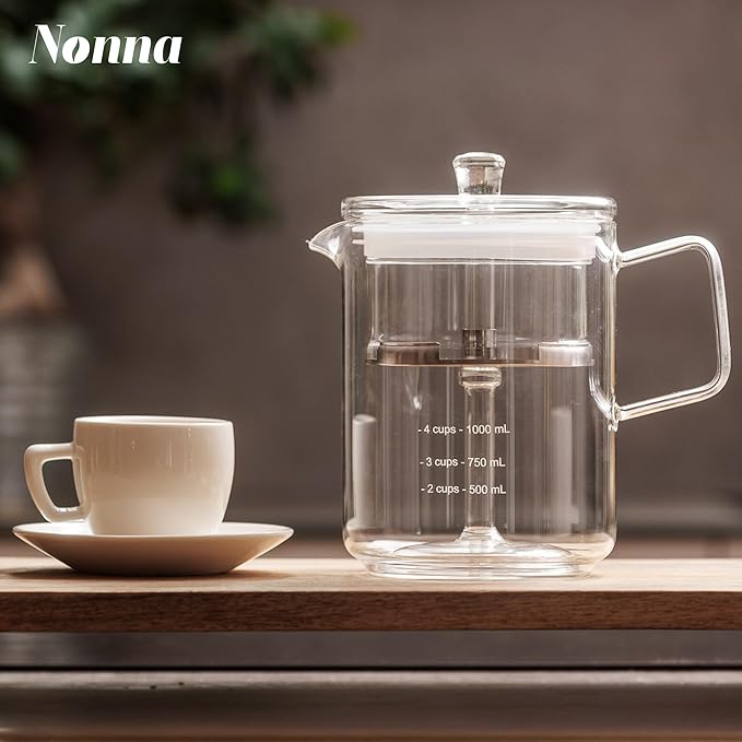 NONNA 2.0 Glass Coffee Percolator - Borosilicate Glass &amp Stainless Steel Retro Percolator | Eco Friendly Coffee Gift | BPA Free | Stovetop Glass Coffee Percolator (1 Unit)
