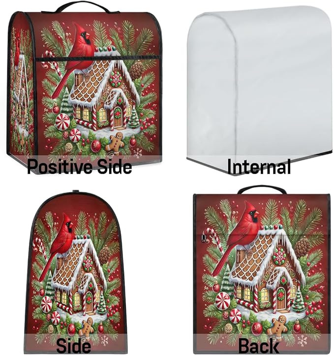 Kitchen Aid Mixer Cover Christmas Bird House Cardinal Stand Mixer Cover Compatible with 6-8 Quarts Stand Mixers Dust Covers with Zipper Pocket Foldable Washable Kitchen Aid Organizer Bag