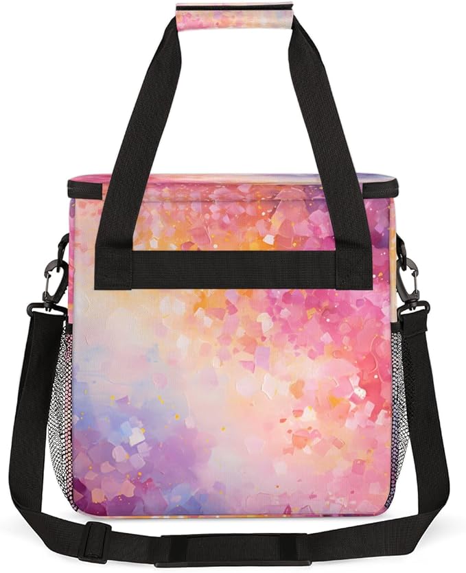 Glitter Coffee Maker Carrying Bag Pink Marble Portable Travel Storage Tote Bag Compatible with K-Mini or K-Mini Plus Single Serve Coffee Brewer Carrying Case with Multiple Pockets &amp Shoulder Str