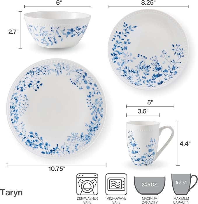 Mikasa Taryn Bone China Lightweight Chip Resistant 16 Piece Dinnerware Set Service For 4
