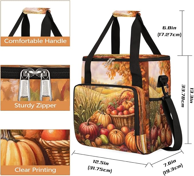 Autumn Apple Pumpkin Wheat Maple Leaves Coffee Maker Carring Bag Travel Carrying Storage Tote Bag Compatible with Keurig K-Mini or K-Mini Plus Portable Single Serve Coffee Brewer Case with Pockets