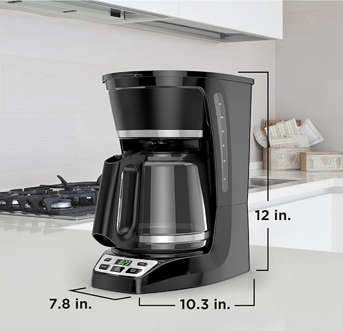 Coffee Maker with Glass Carafe Auto-Brew Timer Strength Selector Sneak-A-Cup Function Keep Warm Plate Dishwasher-Safe Filter Basket Auto Shut-Off Ground Coffee Brewing Home Kitchen Coffee Machine