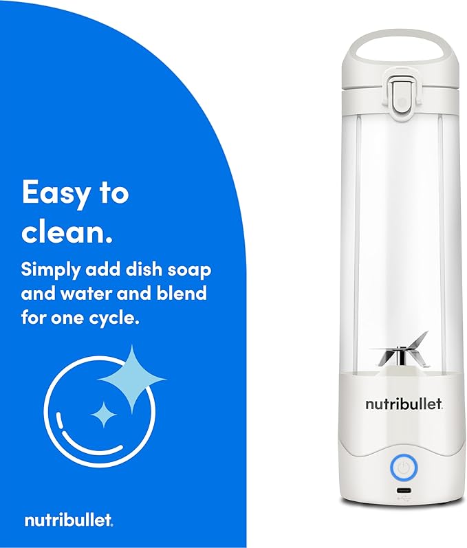 nutribullet Portable Blender Cordless 20oz Vessel Personal Blender USB-C Rechargeable White NBPB50100W