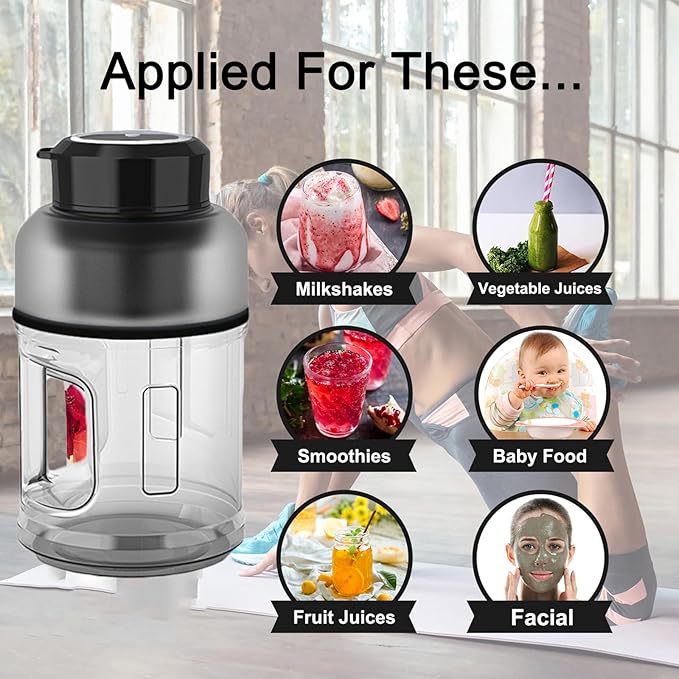 Portable Juicer Cup 1500ml Personal Juice Blender with Straw and 2 Lids 8pcs Blades in 304 Stainless Blades and 18000RPM 2000mAh*2 Batteries Rechargeable for Gym Travel Party Picnic