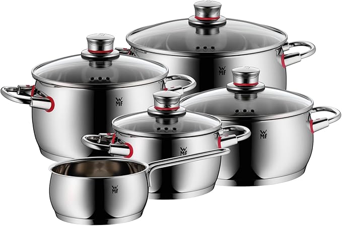 WMF Pot Set 5-Piece Quality One Steam Vent Glass Lid Cromargan® Stainless Steel Polished Suitable for Induction Hobs Dishwasher-Safe