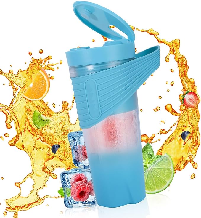 Portable Juicer Portable Blender with 6 Blades 460ml for GymTravelKitchen (Blue)