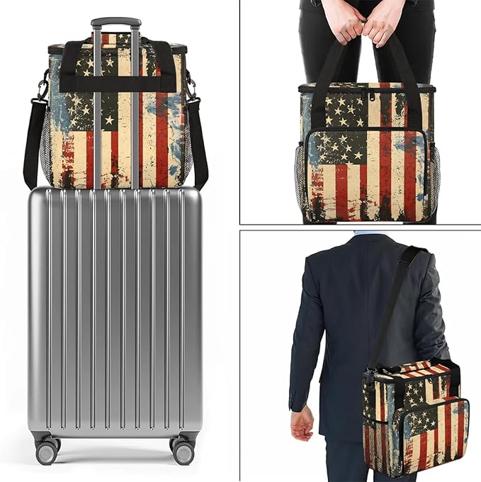 Usa Flag Coffee Maker Carring Bag Large Insulated Storage Organizer Case Tote Bags with Shoulder Strap for Travel Work Picnic