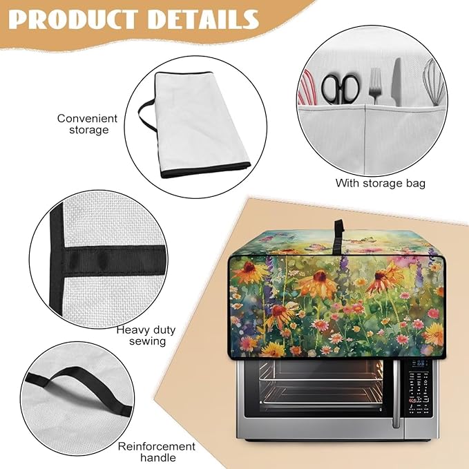 Doojoayie Small Appliance Cover 4 Slice Toaster Dust Protection Cover 18.5x14.5x 9 Bread Machine Protector Flower &amp Butterfly Print Gift for Mother Wife Women Cook