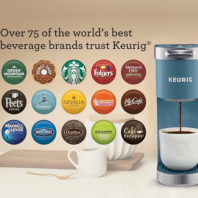 Keurig K-Mini Plus Single Serve K-Cup Pod Coffee Maker with 6 to 12oz Brew Size Stores up to 9 K-Cup Pods Travel Mug Friendly Evening Teal