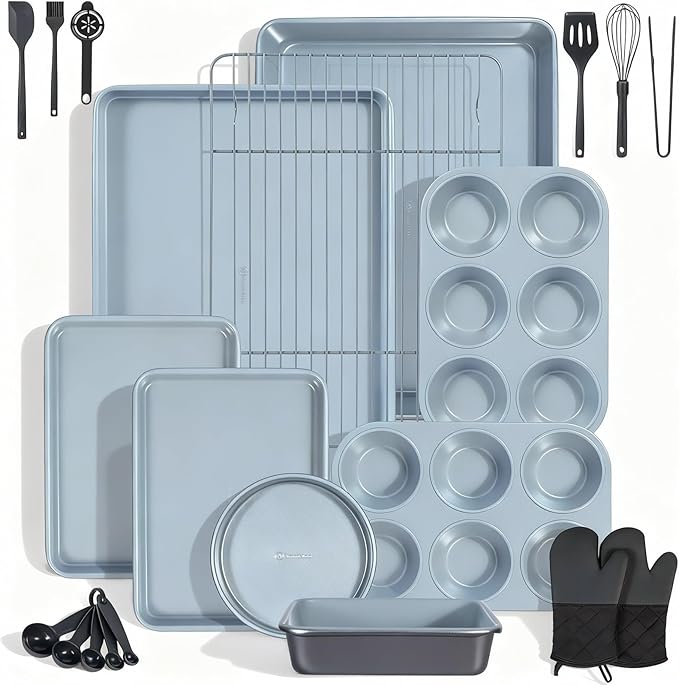 Ammeloo 17 Pcs Nonstick Stainless Steel Cookware Set &amp 22-Piece Baking Pans Set