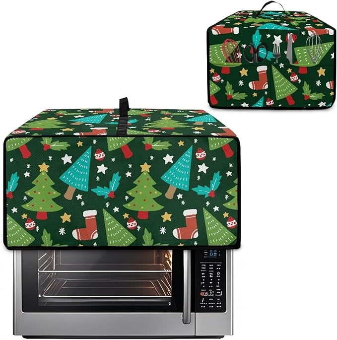 Doojoayie Christmas Tree Toaster Cover 4 Slice Decorative Toaster Oven Cover for Holiday Home Decor Universal Fit Kitchen Appliance Covers with Top Handle Belt Easy to Storange
