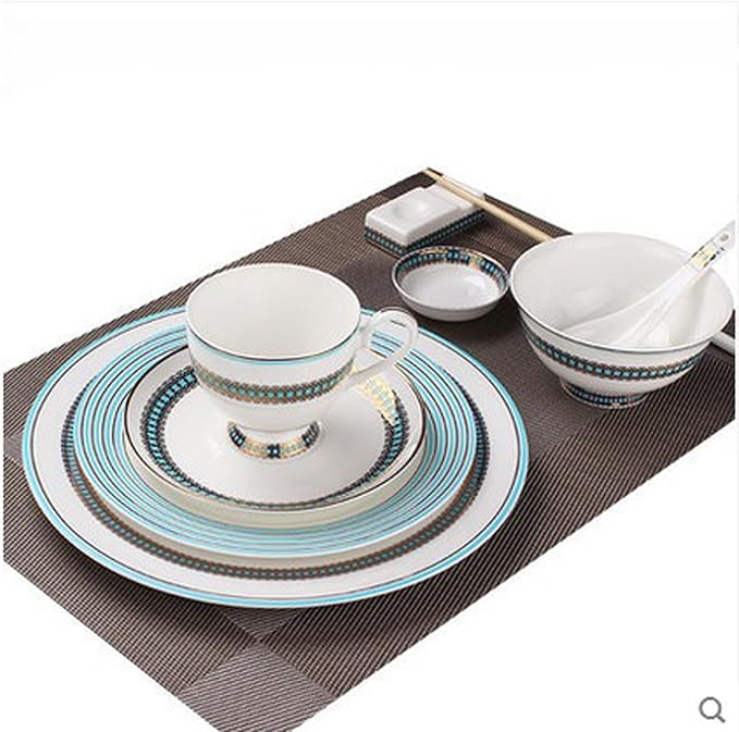 European Style Dinnerware Set Service for 6 Bone China Dinnerware Sets Unbreakable Porcelain Dinner Sets Coffee Cup and Saucer Tableware Set Steak Dinner Plates Dish Set Sky Blue Malang-3