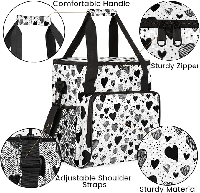 Black White heart Coffee Maker Carrying Bag Portable Travel Storage Tote Bag Compatible with K-Mini or K-Mini Plus Single Serve Coffee Brewer Carrying Case with Multiple Pockets &amp Shoulder Strap