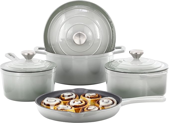 MegaChef 7 Piece Enameled Cast Iron Cookware Set in Gray