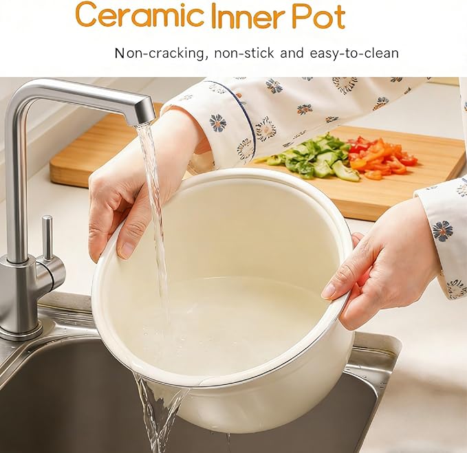 Portable 2L Mini Ceramics Rice Cooker6 Cups Cooked/3 Cups Uncooked400W Non-Stick Rice Maker24 hours Timer Delay10 FunctionsFast CookerAuto Keep WarmWhite