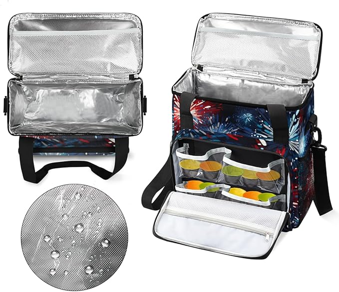 4th of JulyFireworks Coffee Maker Carrying Bag Portable Travel Storage Tote Bag Compatible with K-Mini or K-Mini Plus Single Serve Coffee Brewer Carrying Case with Multiple Pockets &amp Shoulder S
