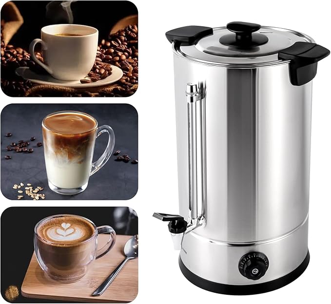 Commercial Grade Stainless Steel Coffee Urn &amp Hot Water Dispenser – 12L 15L 25L Capacity 1KW/1.4KW 110V US Plug for Home Office Party Wedding Events (15 Liters)