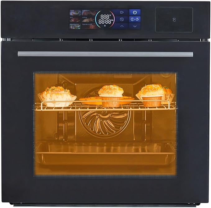 24 Built-In Electric Wall Oven with Steam Grill &amp Air Fry 3000W Convection Oven 2.5 Cu.Ft Stainless Steel Interior Color Touchscreen Control 240V