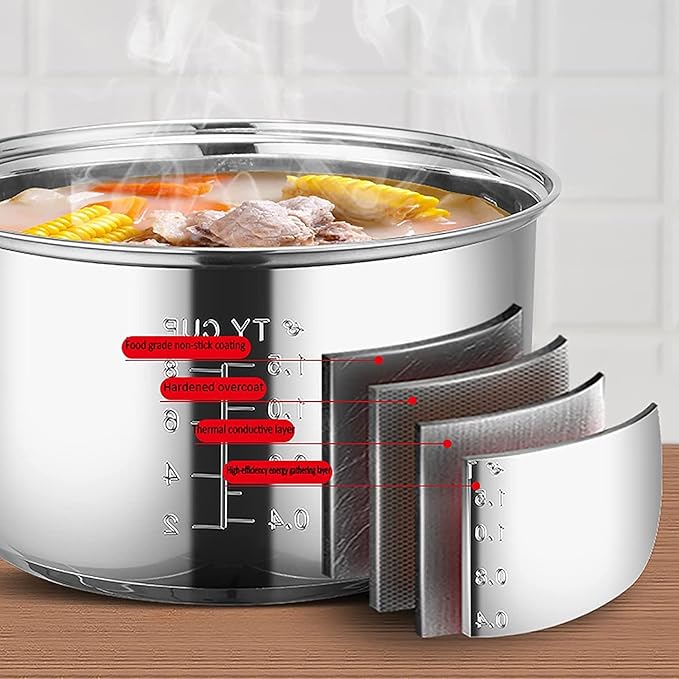 Rice Cooker with Steamer 304 Stainless Steel Inner Pot Intelligent Insulation Make Rice &amp Steam Healthy Food &amp Vegetables (5L) ()