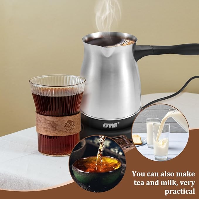 Turkish Coffee Maker 600ml Stainless Steel Electric Turkish Coffee Machine 5 to 6 Cups Capacity Turkish Coffee Machine with Ergonomic Handle Enduring 110V Turkish Coffee Maker for Home Travel