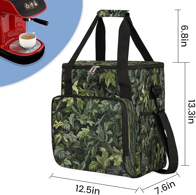 Abstract Camo Leaves Coffee Maker Carrying Bag for Keurig K-Mini or K-Mini Plus Storage Portable Coffee Maker Travel Bag