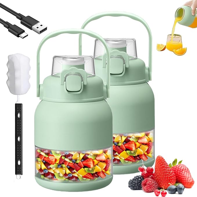 Electric Citrus Juicer 28 Oz with Straw &amp Two Lids High Capacity Rechargeable Wireless Blender Portable Mini Blender for Smoothies Shakes Food Prep &amp Frozen Blending (2Pcs)