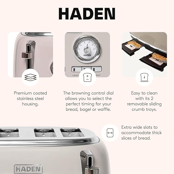 Haden 12 Cup Programmable Drip Coffee Maker Coffee Machine Bundled with Dorset 4 Slice Wide Slot Stainless Steel Toaster Putty &amp Chrome
