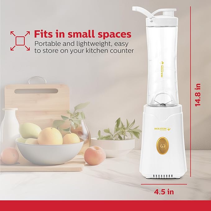 Holstein Housewares Personal Blender - Creamily Smooth Shakes and Smoothies BPA-Free 20oz To-Go Cups Golden Elegance Design 250W