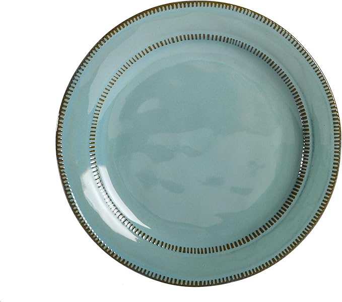 Gibson Elite Terranea Round Reactive Glaze Terra Cotta Dinnerware Set Service for Four (12pcs) Teal