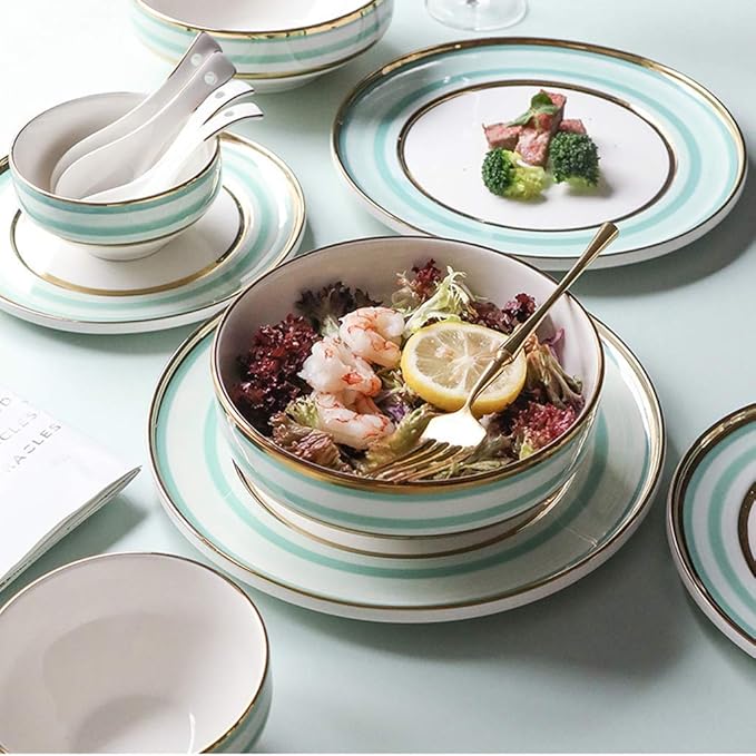 Dinner Plates Creativity Ceramics Dinner Sets 15 Pieces Nordic Light Luxury Style Porcelain Combination Set - Bowl/Dish/Spoon | Phnom Penh Round Line Dinnerware for