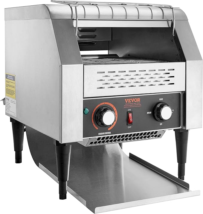 VEVOR Commercial Conveyor Toaster 300 Slices/Hour Heavy Duty Stainless Steel Electric Restaurant Toaster for Toast Bun Bagel Bread