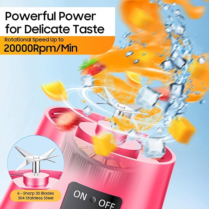 2026 Newly Upgraded Portable Smoothie Blender - Cordless Personal Blender Type-C Rechargeable 13Oz Juice Cup BAP Free 20000Rpm Speed Powerful Blending Freshly Squeezed in Sports/Office